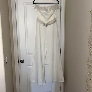 COPY - 12th Tribe White Faux Feather Belted Jumpsuit (size L)